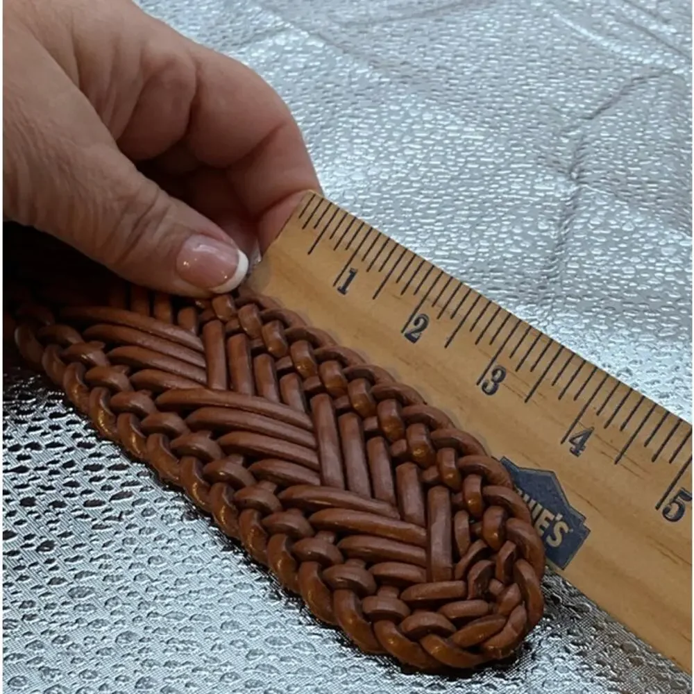 Women's Large Wide Braided Leather Belt 2 in Soft Woven Waistband Rounded Buckle